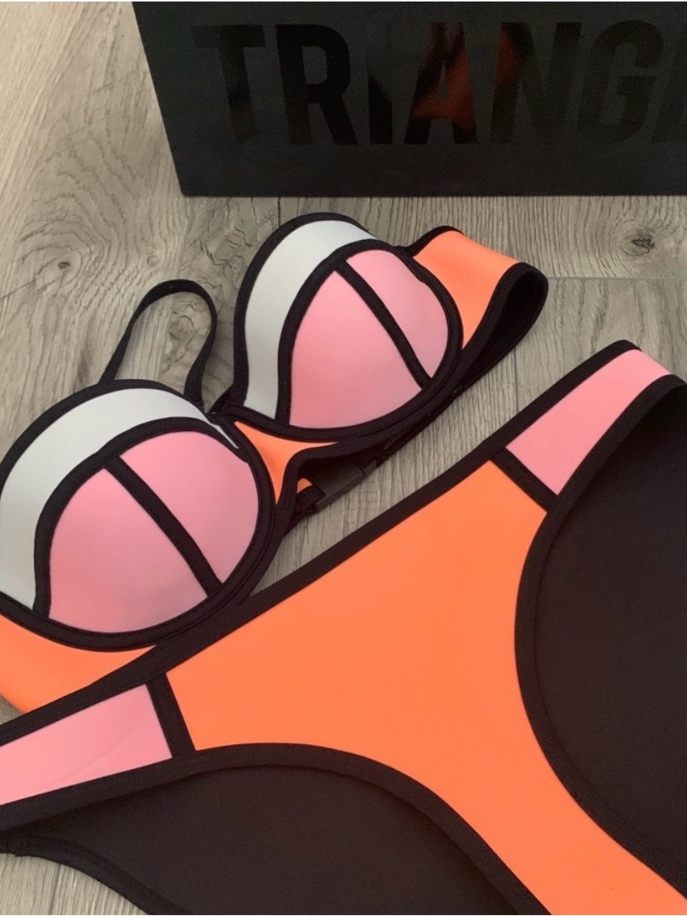 Triangl ICONIC neoprene Bikini Neon Coral & Light Pink Contrast